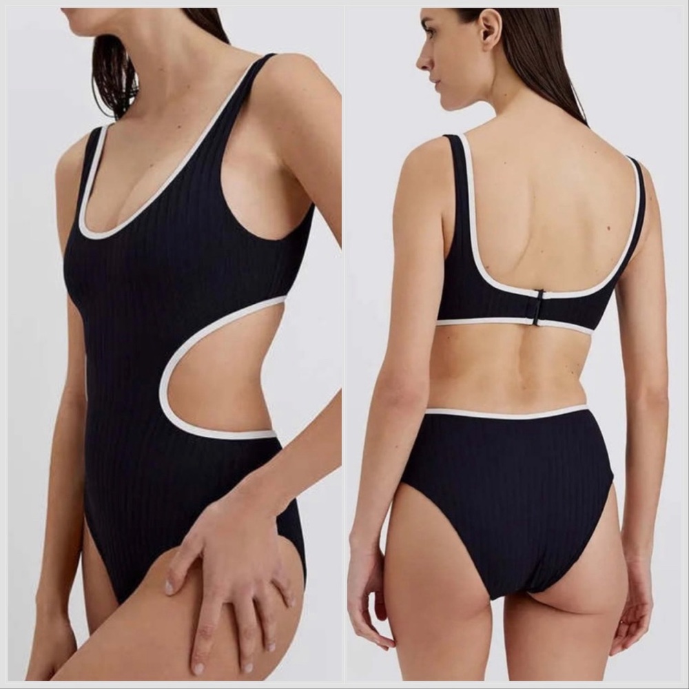NEW Solid & Striped Sarah cutout rib one piece black & white swimsuit M